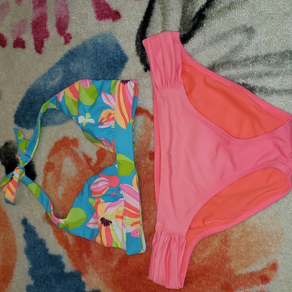 Victoria's Secret neon floral bikini. Top size Small, bottom size Medium